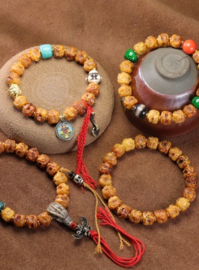 青岚文玩西藏牦牛骨大鹏鸟手编手串天珠扎基拉姆男女手链饰品