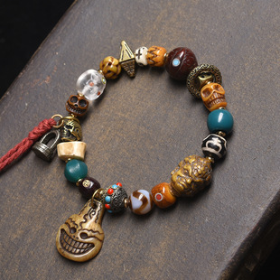 藏传回流骨多宝手链牦牛骨阿呆料器星月菩提玛瑙天珠骆驼骨手串
