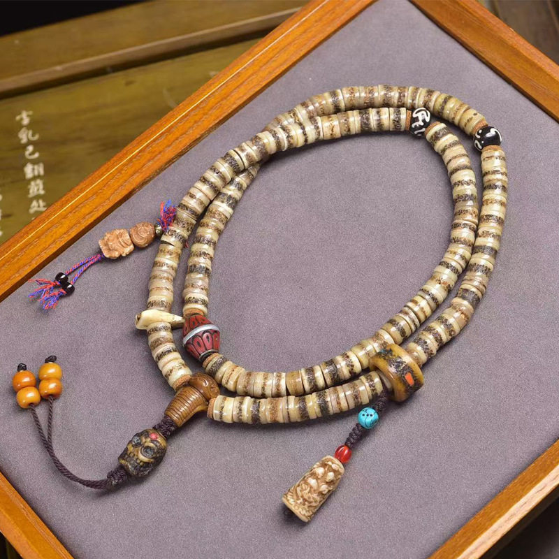 藏传回流老料牦牛骨108颗佛珠念珠骆驼骨尸陀林料器擦擦配饰文玩