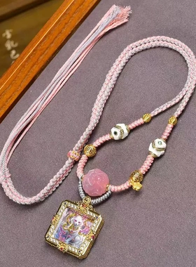 纯手工编织绳毛衣链可调节盐源玛瑙配饰藏区小唐卡九尾狐吊坠项链