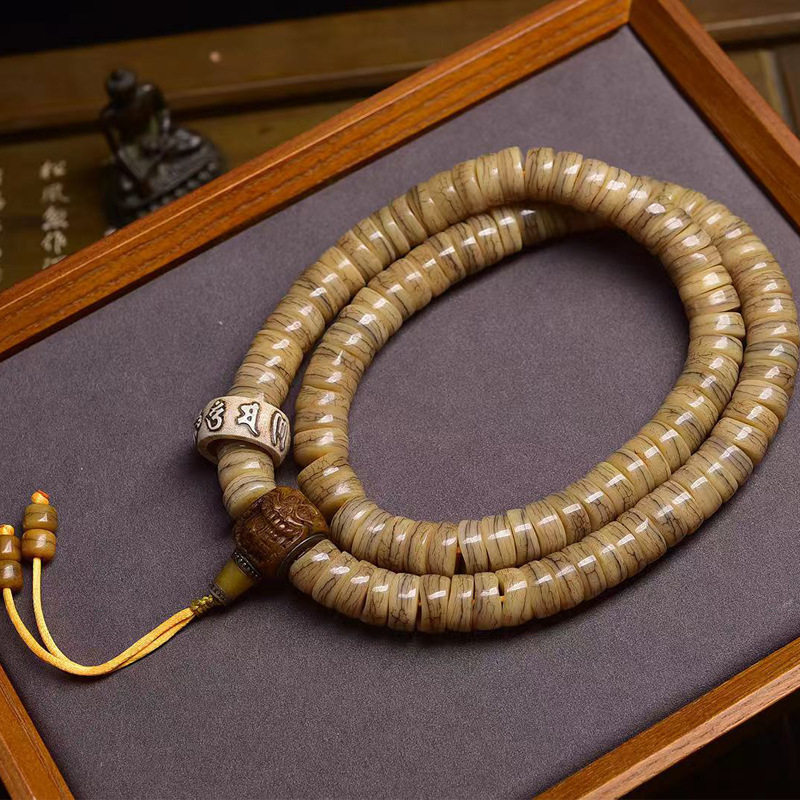 藏传回流骆驼骨108颗佛珠念珠大肠珠藏式文玩牦牛骨阿呆三通配饰