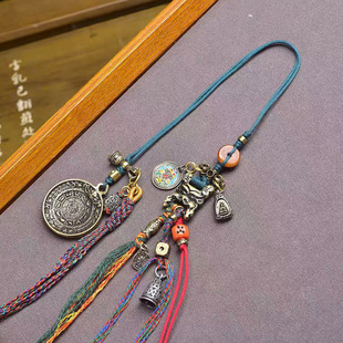 藏传老天铁九宫八卦十二生肖吊牌钥匙扣铜雪狮经书扣挂坠饰品