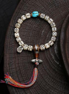 藏传回流骨雕刻色子手串单圈红玛瑙尸陀林根付黑无常料器配饰手链