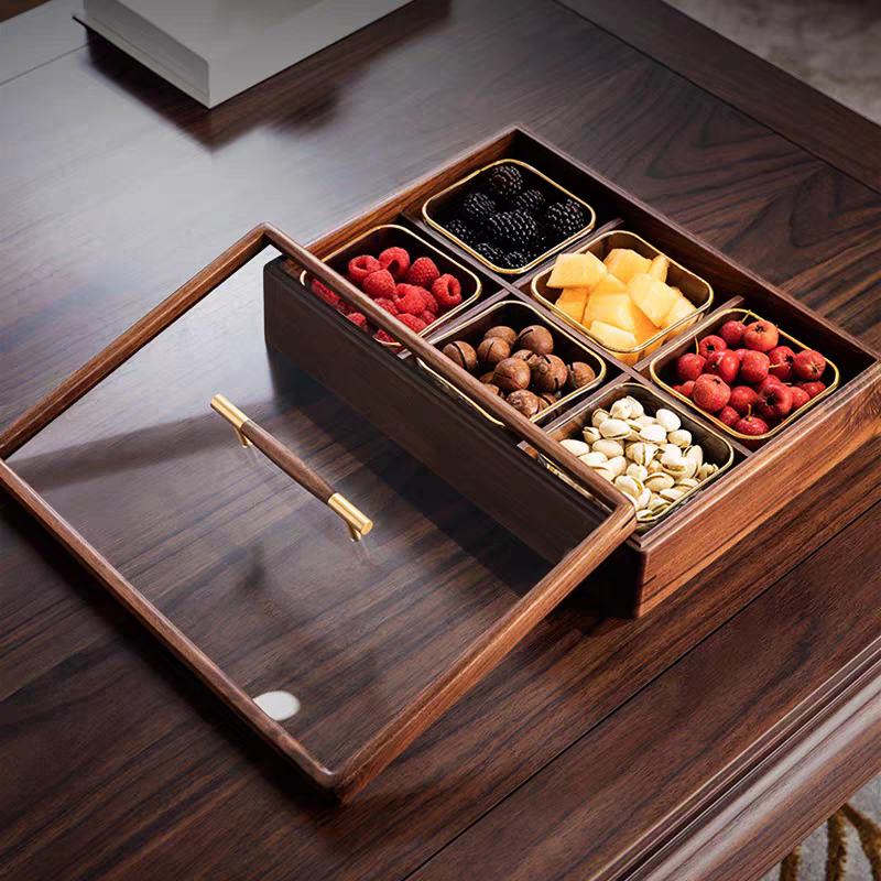 中式胡桃木坚果收纳轻奢高档干果盒零食客厅高颜值高端精致水果盘