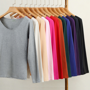 林老三女士打底纯棉单件上衣棉毛衫紧身薄款秋衣莱卡亲肤恒温