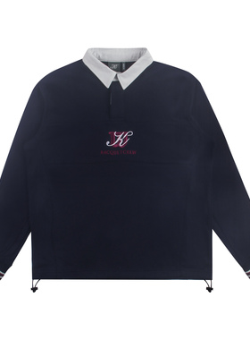 kith 秋季美式复古学院风长袖polo衫男女撞色衬衫领字母刺绣卫衣