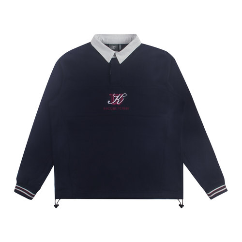 复古撞色刺绣学院风polo衫长袖