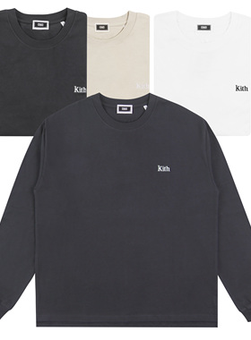 Kith 经典刺绣Logo长袖秋冬宽松圆领男女情侣美潮简约落肩款长T恤