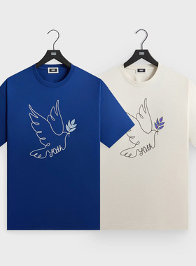 KITH 和平鸽子印花短袖T恤男女宽松圆领纯棉上衣ins小众情侣款T恤