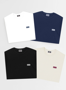 KITH 植绒字母小标box简约时尚短袖 情侣男美潮纯色百搭宽松T恤