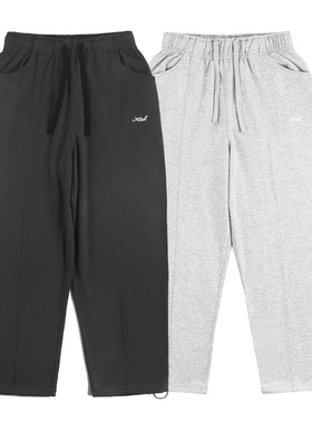 KITH男潮牌刺绣卫裤2024秋季新款宽松直筒裤束脚长裤子灰色运动裤