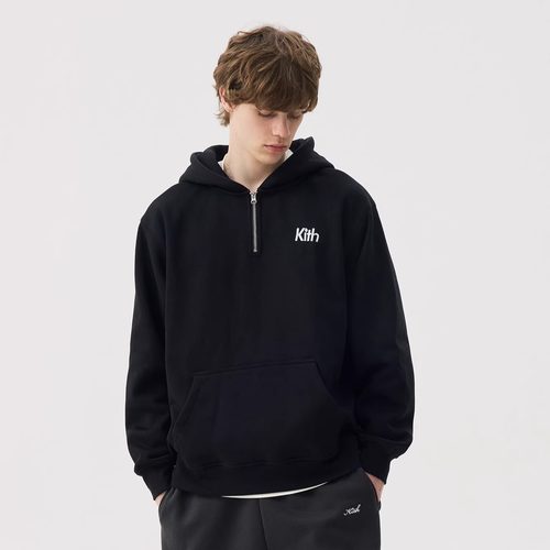 KITH刺绣半拉链连帽卫衣