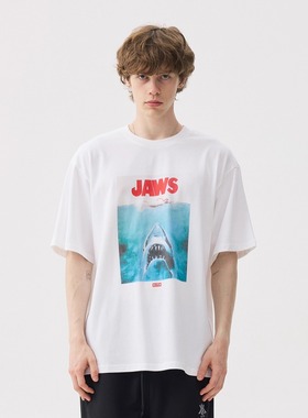 Kith联名大白鲨JAWS日文海报美潮宽松休闲男女纯棉短袖水洗Tee恤