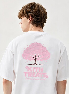 Kith Treats樱花限定短袖男3D立体发泡印花口袋T恤女宽松26ss美潮