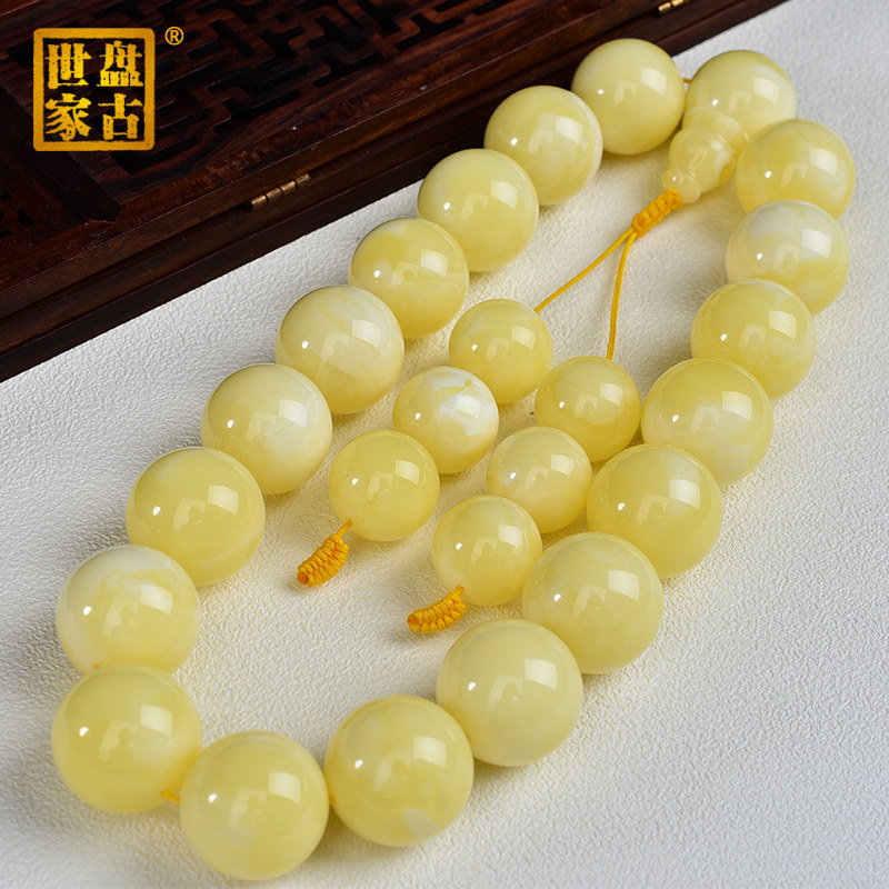 盘古世家天然琥珀蜜蜡无烤无优化同料白蜡十八子手持手串手链佛珠