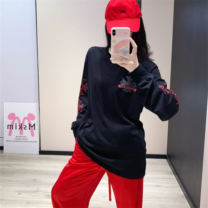 十字架梵文印花薄款长袖T恤女夏季新款韩版宽松中长款ins防晒上衣