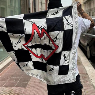 十字架红唇千眼满印丝巾女挂画抹胸多用途高级感头巾纯欲洋气披肩