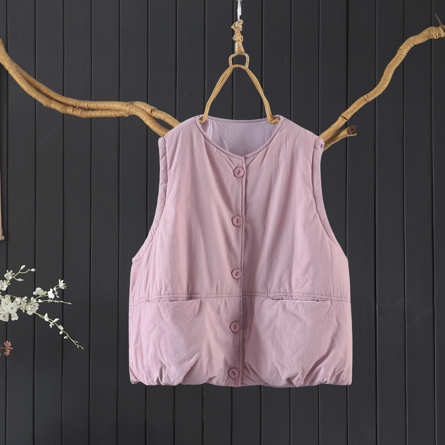 2025冬季夹棉加厚马甲女纯色100%棉无袖外套棉衣简约通勤宽松马夹