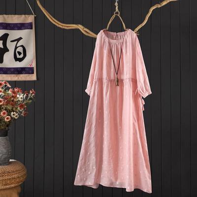 刺绣100支细苎麻大摆裙连衣裙夏