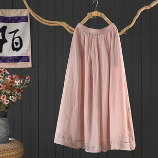 凉爽飘逸气质纯色100%苎麻大摆裙夏季宽松文艺纯色半身裙a字长裙