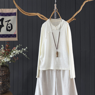 女显瘦修身 线衫 薄款 长袖 T恤 2025秋中式 打底衫 国风立领盘扣针织衫