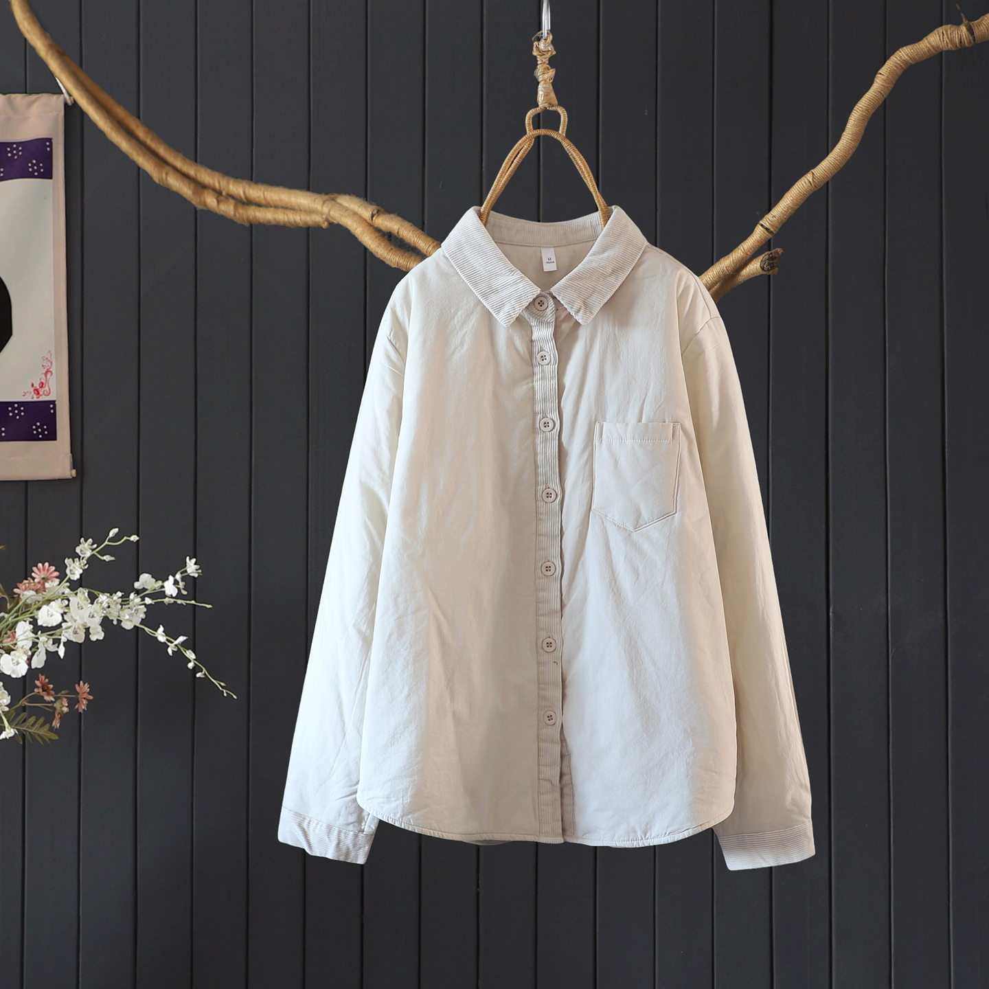 显瘦灯芯绒拼接全棉衬衫棉衣女