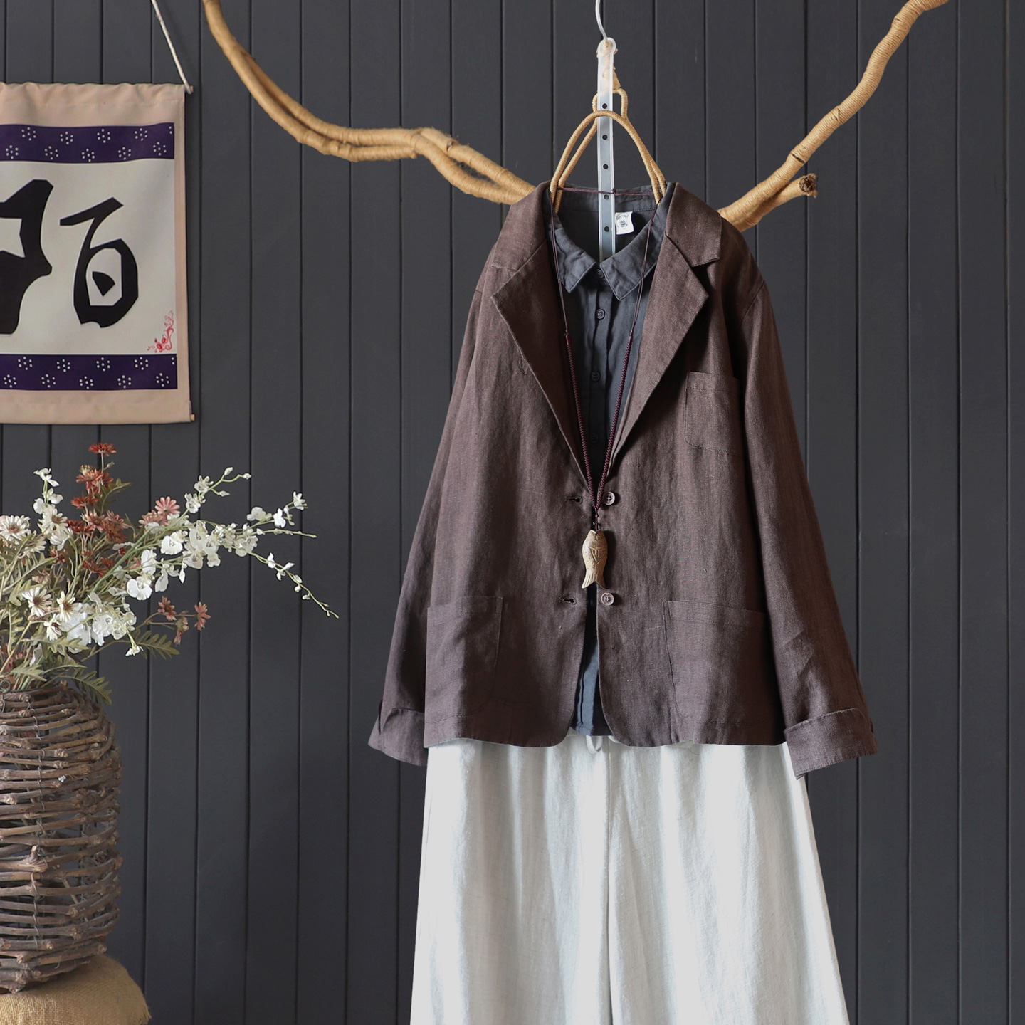 2025秋季宽松显瘦汉麻小西装外套