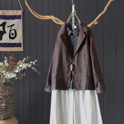 2025秋季宽松显瘦汉麻小西装外套