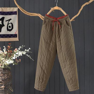 绗线压线夹棉加厚哈伦裤保暖棉裤