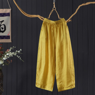 女纯色100支细苎麻凉爽飘逸宽筒裤 长裤 文艺宽松慵懒灯笼裤 夏新品