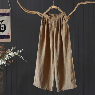 100厚亚麻纯色平腰拉链款 裙裤 长裤 女宽松慵懒阔腿裤 禅茶裤 春秋款