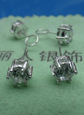 纯银韩国迷你六爪弯钩防过敏耳环