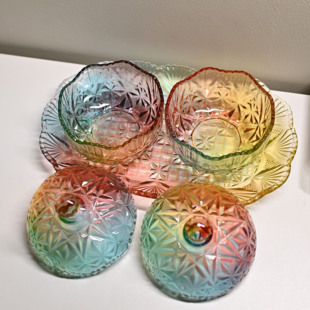 欧式彩色玻璃糖缸带盖套装喜糖罐糖果罐创意婚庆结婚礼品三件套