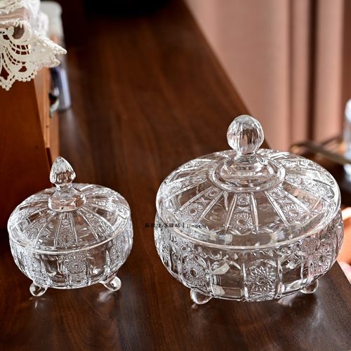 欧式玻璃超大三脚款储物罐摆件饰品盒透明干果罐化妆品收纳