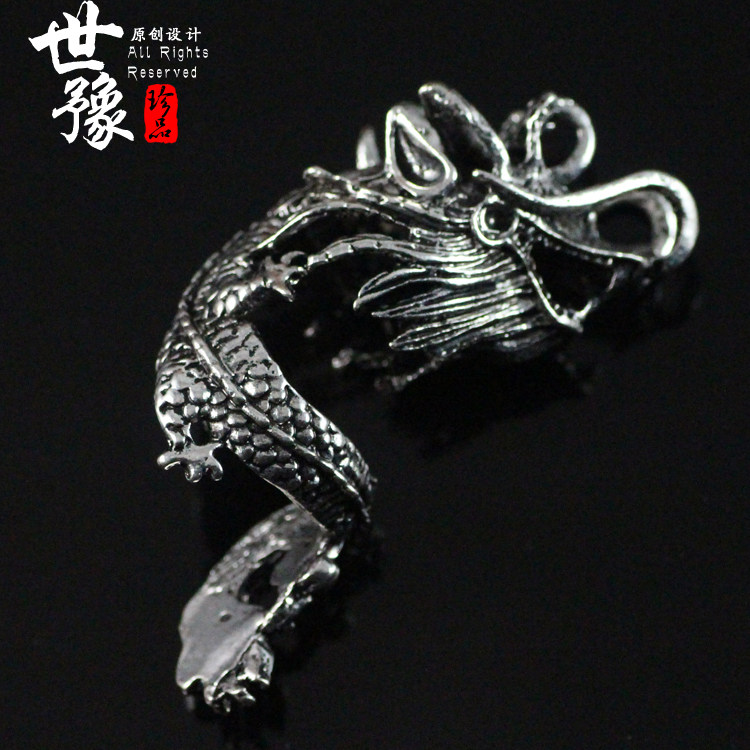 藏银合金盘龙骆驼牙獠牙套吊坠 仿虎牙猫牙套 动物牙齿配件