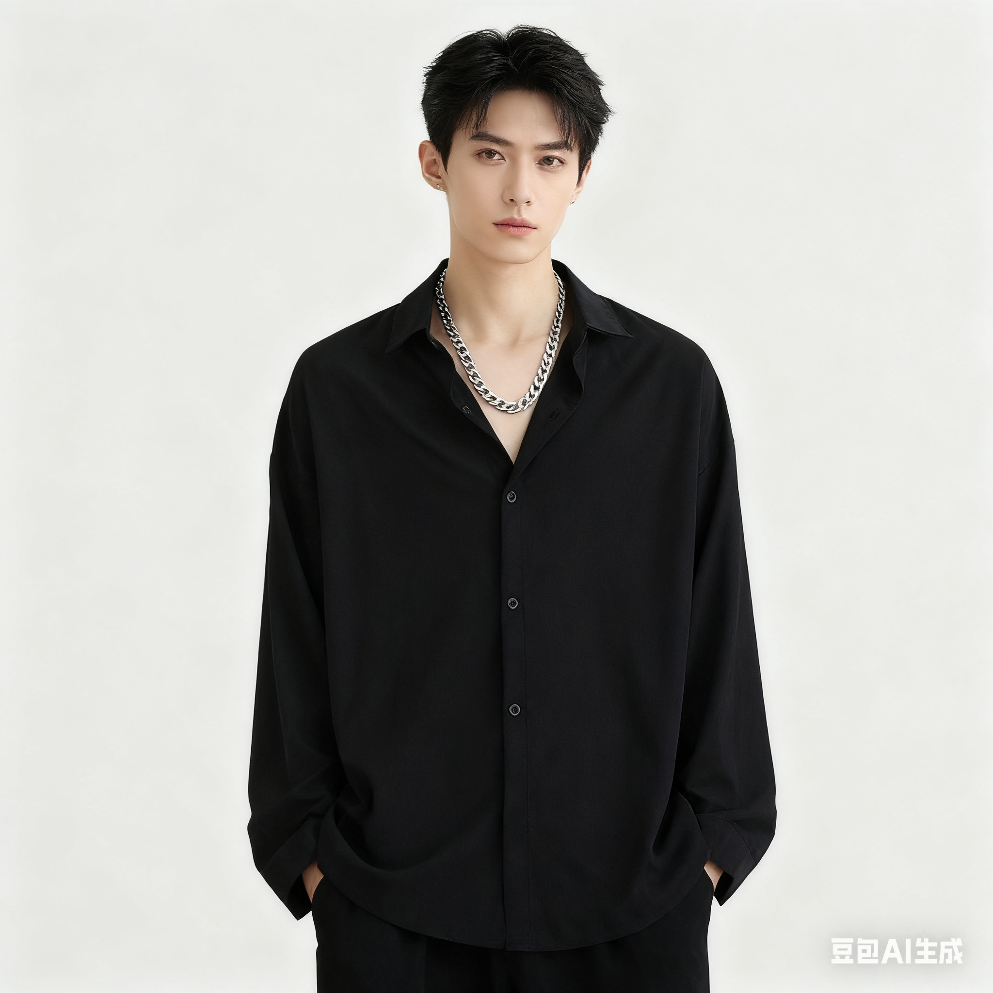 冰丝禁欲系黑色衬衫长袖男韩版潮流春秋季设计感休闲DK制服白上衣