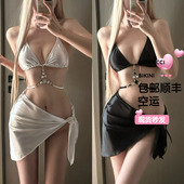 泰国欧美风ins泳衣女2025新款 黑色宝石高级感纯欲风比基尼三角裙