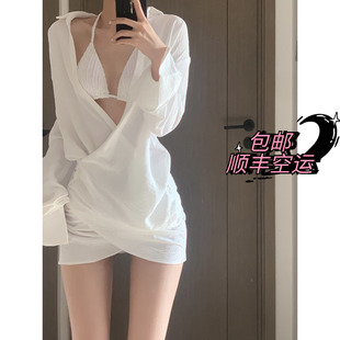 温泉度假 长袖 mosricci性感纯欲沙滩衬衫 防晒比基尼分体泳衣罩衫