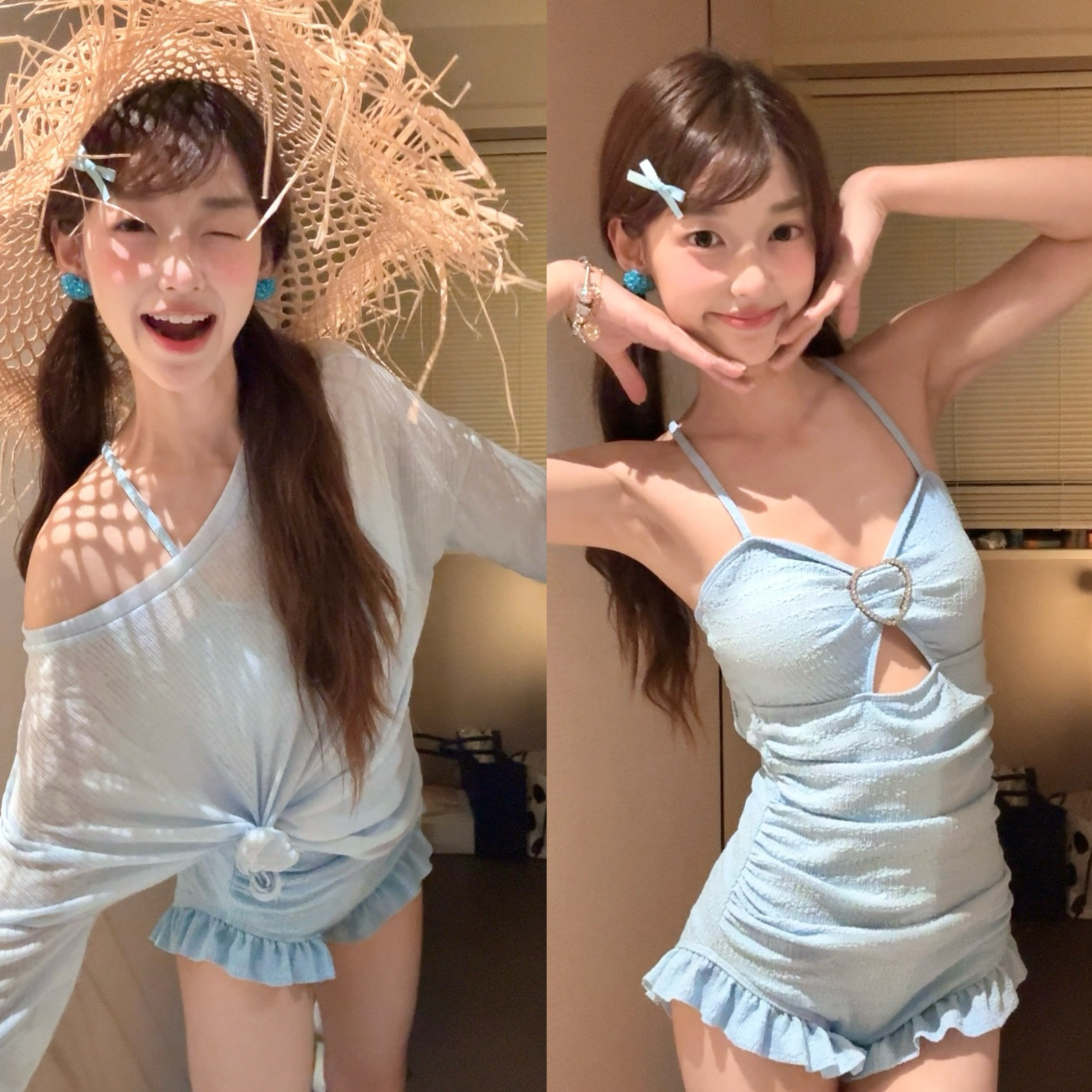 韩版连体泳衣女2025新款遮肚显瘦度假拍照荷叶边可爱少女学生保守