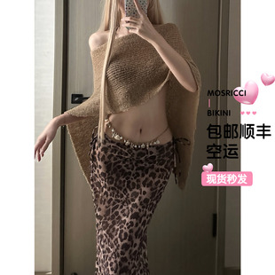 欧美分体泳衣女比基尼性感沙滩度假长裙女神氛围感披肩纯欲豹纹