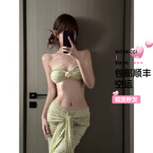 泰国抹胸度假三件套比基尼ins风欧美性感胸垫温泉分体泳衣长裙