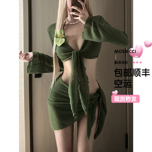 泰国新款 比基尼 泳衣女显瘦高级感性感三角温泉度假带胸垫度假罩衫