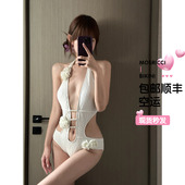 欧美泰国珍珠花性感镂空连体泳衣女露腰性感显瘦美背小胸沙滩度假