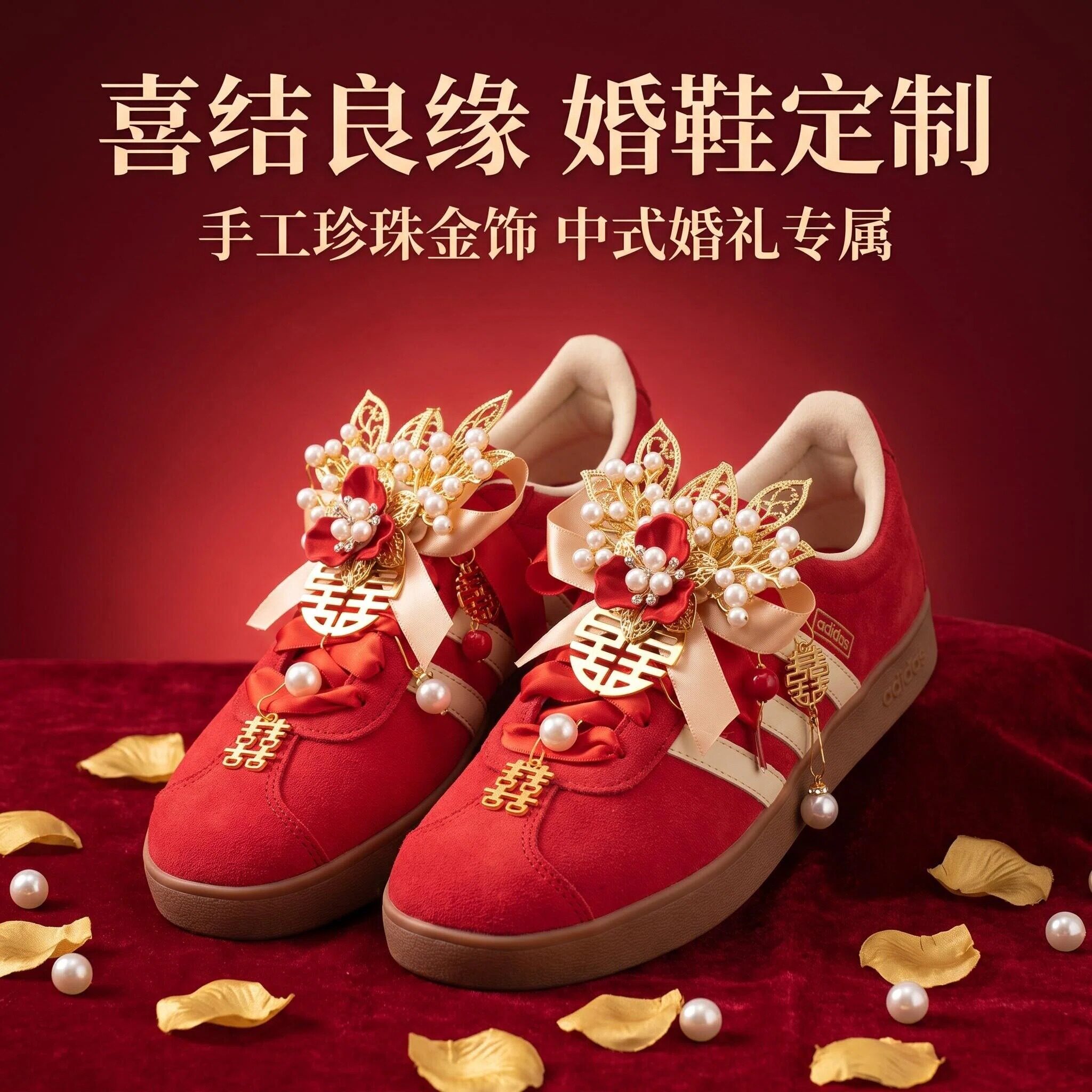 阿迪达斯VLCourt红色婚鞋