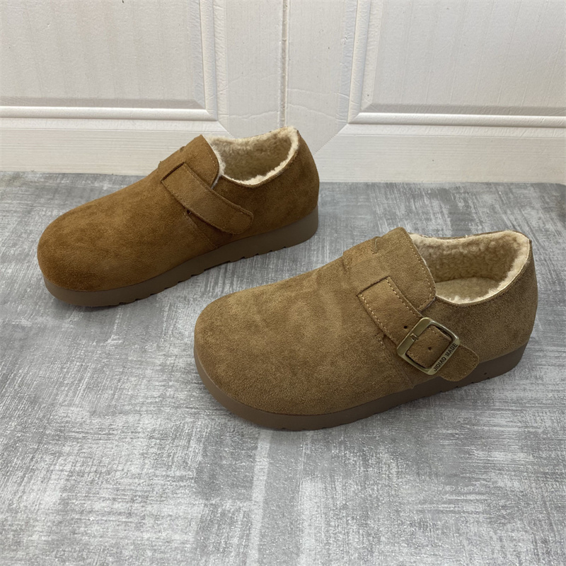 2025年冬季新款真皮女鞋工厂清仓圆头平底百搭时尚洋气女勃肯鞋