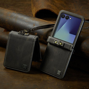 适用 三星zflip7手机壳新款复古皮质外壳zflip6商务简约全包高级zflip5经典高端时尚男女挂绳铰链z flip4防摔