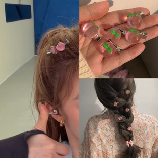 浪姐7张月同款发夹透明桃子小发卡可爱花朵刘海碎发夹蝴蝶结夹子