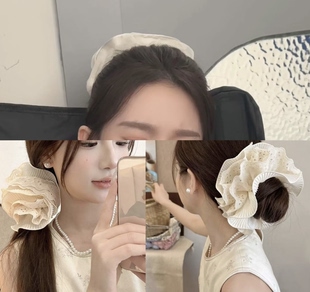 浪姐7陈瑶同款发绳超大法式白色蕾丝花边褶皱大肠圈发圈丸子头绳