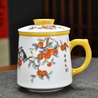 Ceramic tea cups, office cups, water cups, conference cups with LIDS and gilded patterns, household tea sets with filters, tea brewing cups, enamel colors thumbnail 8