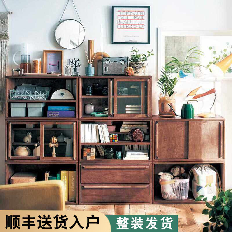 实木组合收纳柜展示柜多功能书柜储物柜卧室中式复古杂物整理柜,住宅家具,组合书柜,淘宝优惠券,粉丝福利购,淘宝优惠卷